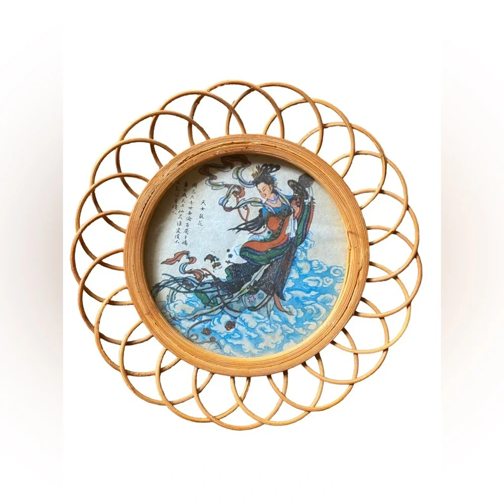 Vintage Japanese Bamboo Coaster Set | Set of S5 Wicker Bamboo Geisha Girl